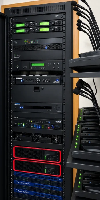 Professional AV Rack and Microphone Charging Station